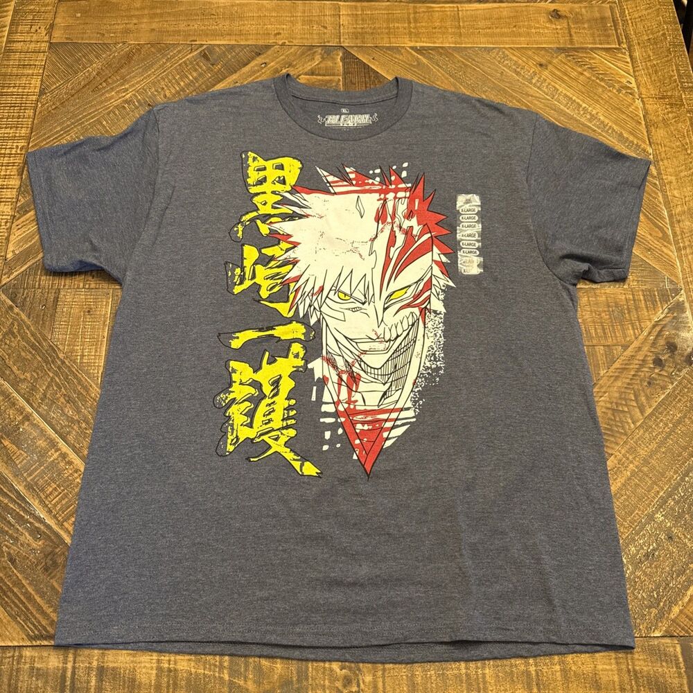 Bleach Ichigo Blood Splatter T-Shirt Adult XL Yellow Kanji Anime Graphic Tee